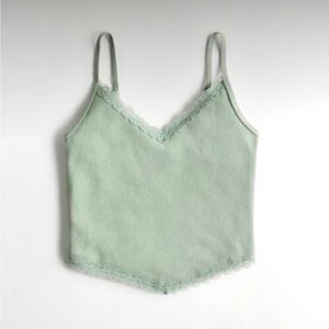 Hollister Green Lace Trim Bandana Hem Crop Cami
